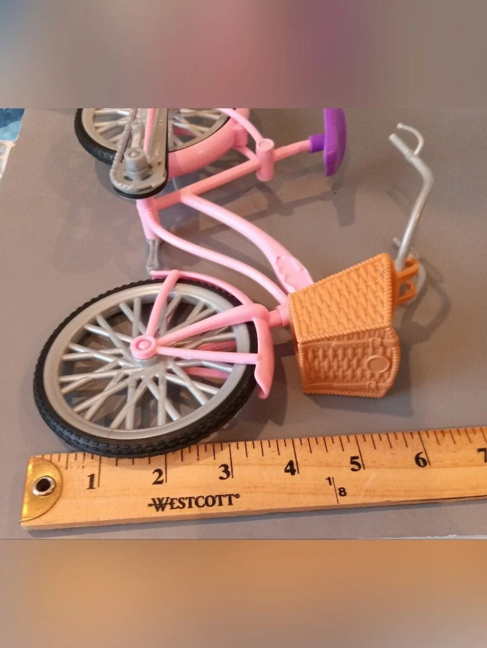 Barbie Pink Toy Bicycle with Purple Seat and Wicker Basket